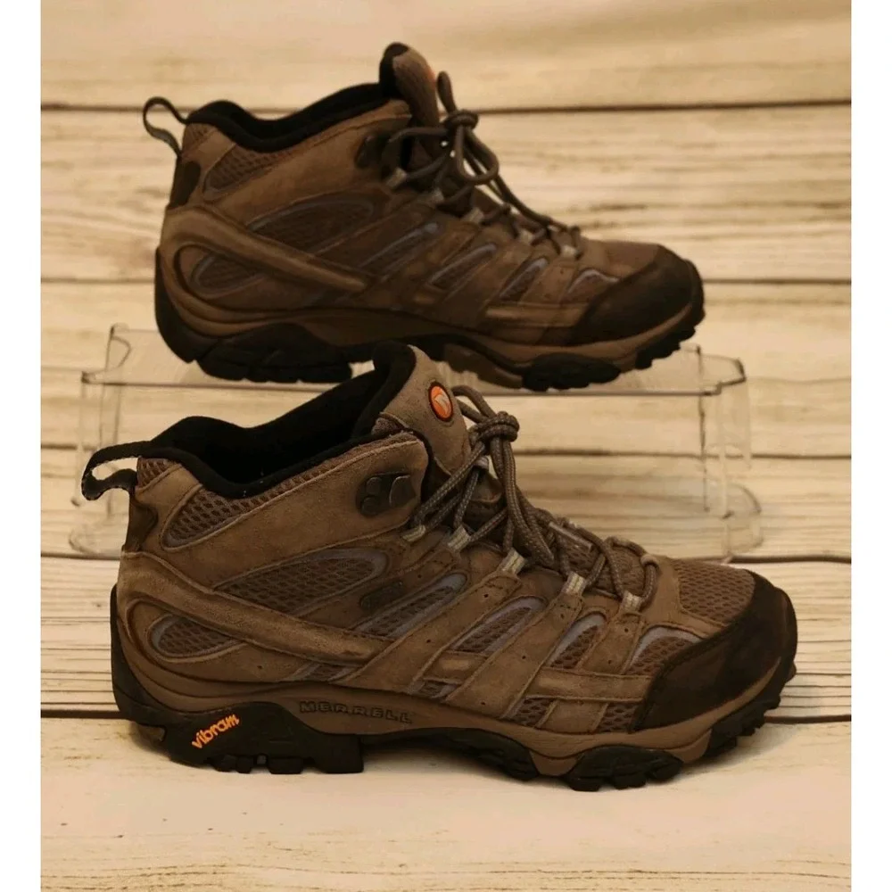 Merrell Granite Mid‎ Waterproof Hiking Boots Women's 10 Vibram Suede Mesh Brown